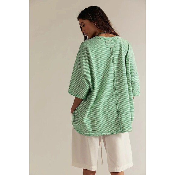 Free People We The Free Embroidered Camp Tee Tunic Top Oversized Stripe L 284402 - Picture 3 of 7
